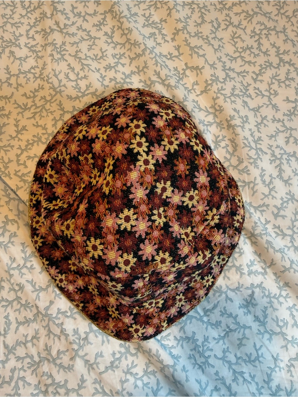 Kids Floral Knit Bucket Hat in Pink & Yellow
